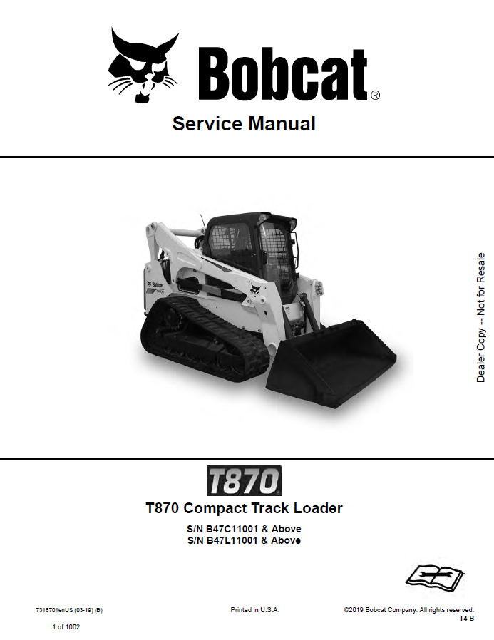 Bobcat T870 Compact Track Loader Service Manual PDF
