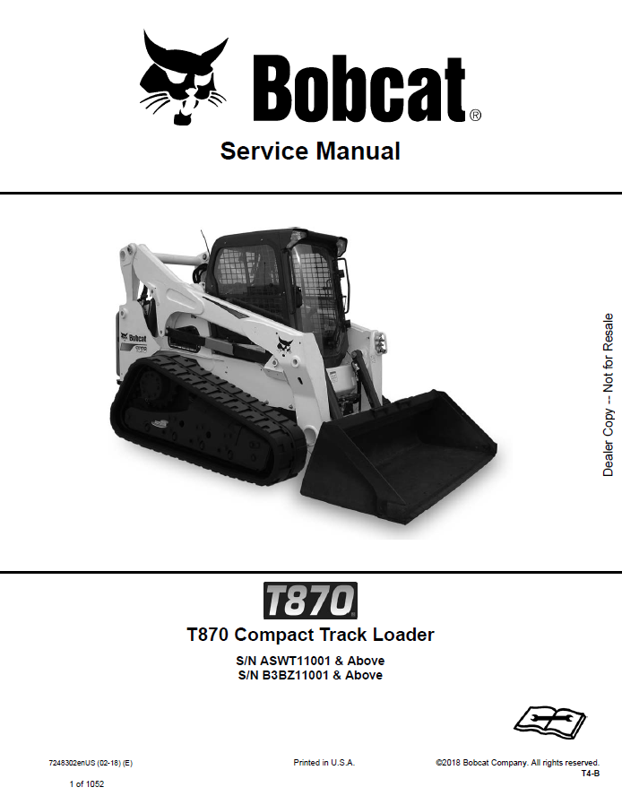 Bobcat T870 Compact Track Loader Service Manual PDF