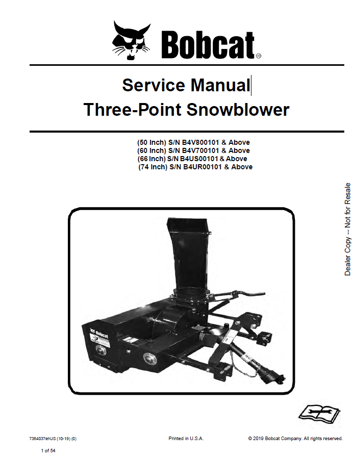 Bobcat Three-Point Snowblower Service Manual PDF