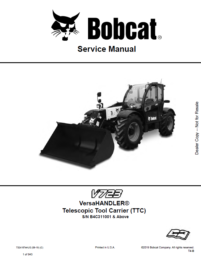 Bobcat V723 Telescopic Tool Carrier Service Manual PDF