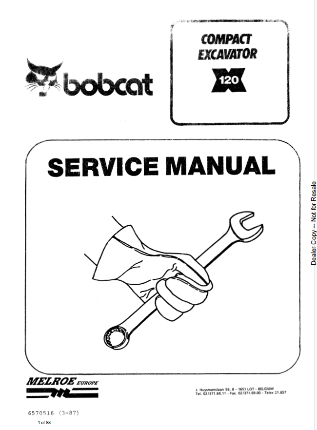 Bobcat X120 Compact Excavator Service Manual PDF