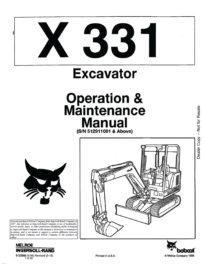 Bobcat X331 Operation and Maintenance Manual PDF