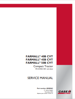 Case 40B CVT, 45B CVT, 50B CVT Compact Tractor Service Manual 48080062 PDF