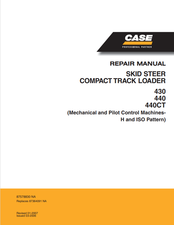 Case 410, 420, 430, 440, 440CT Skid Steer Compact Track Loader Repair Manual 87578830 NA PDF