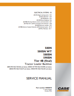 Case 580N, 580SN WT, 580SN, 590SN Tier B Tractor Loader Backhoe Service Manual 48080070 PDF