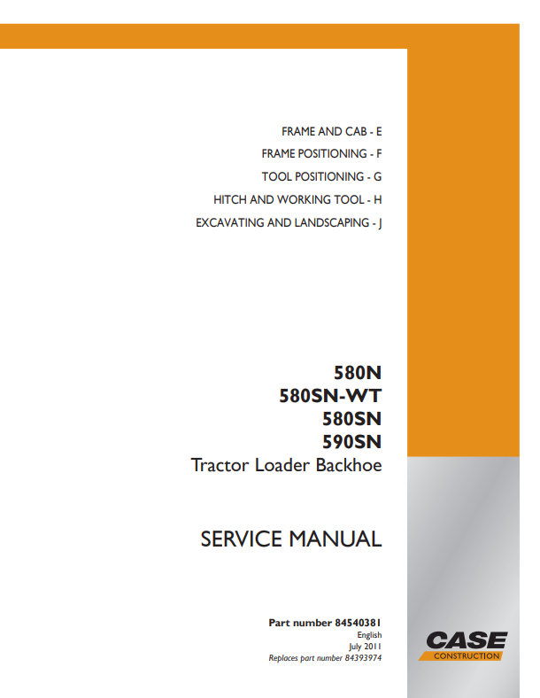 Case 580N, 580SN WT, 580SN, 590SN Tractor Loader Backhoe Service Manual 84540381 PDF