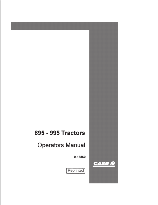Case 895, 995 Tractor Operator Manual 9-18860 PDF