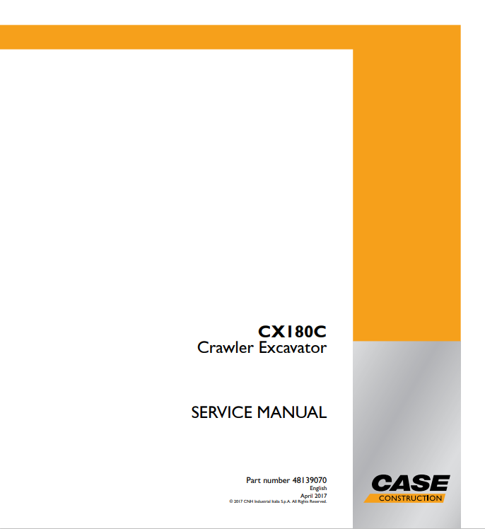 Case CX180C Crawler Excavator Service Manual 48139070 PDF