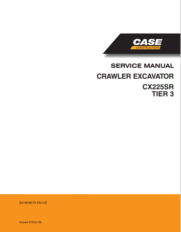 Case CX225SR Crawler Excavator Service Manual 84184367A PDF