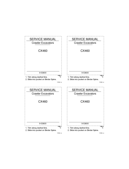 Case CX460 Crawler Excavator Service Manual 9-53600 PDF
