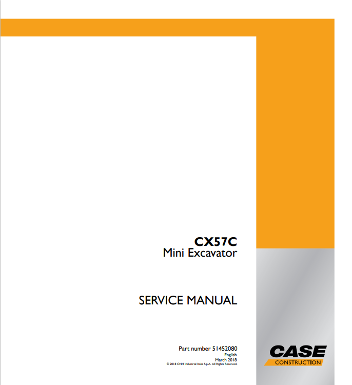 Case CX57C Mini Excavator Service Manual 51452080 PDF