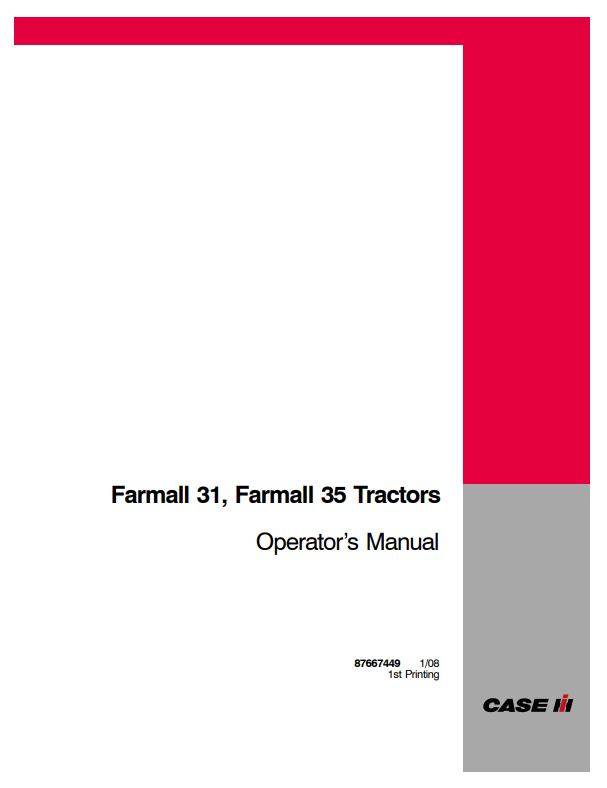 Case Farmall 31, 35 Tractor Operator Manual 87667449 PDF