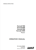 Case Farmall 75N, 85N, 95N, 105N Tractor Operator Manual 47768392 PDF