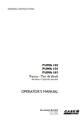 Case IH PUMA 140, 150, 165 Tractor Operator Manual 48133642 PDF
