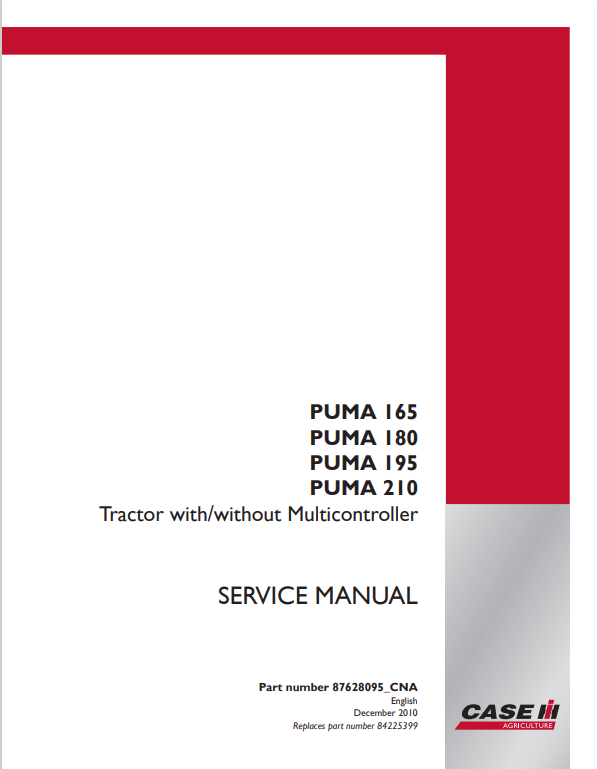 Case IH PUMA 165, 180, 195, 210 Tractor Service Manual 87628095_CNA PDF
