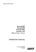 Case IH Tractor Farmall 85C, 95C, 105C, 115C Operator Manual 47604538 PDF