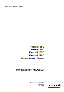 Case IH Tractor Farmall 85C, 95C, 105C, 115C Operator Manual 47604538 PDF
