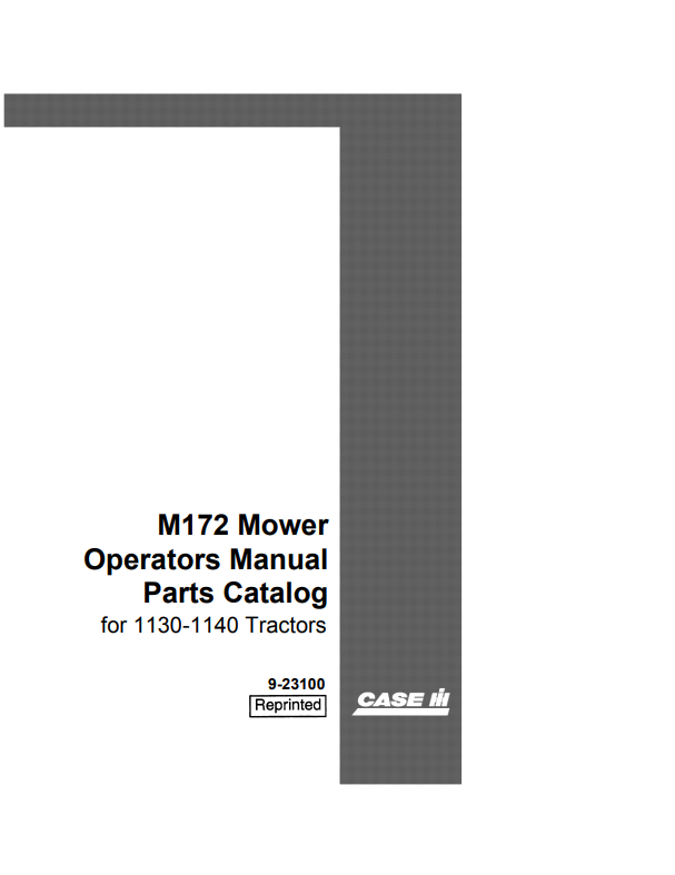 Case IH Tractor M172 Mower For 1130, 1140 Operator Manual 9-23100 PDF