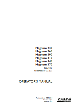 Case IH Tractor Magnum 235, 260, 290, 315, 340, 370 Operator Manual 47596084 PDF