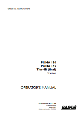 Case IH Tractor Puma 150, Puma 165 Tier 4B Operator Manual 47771104 PDF