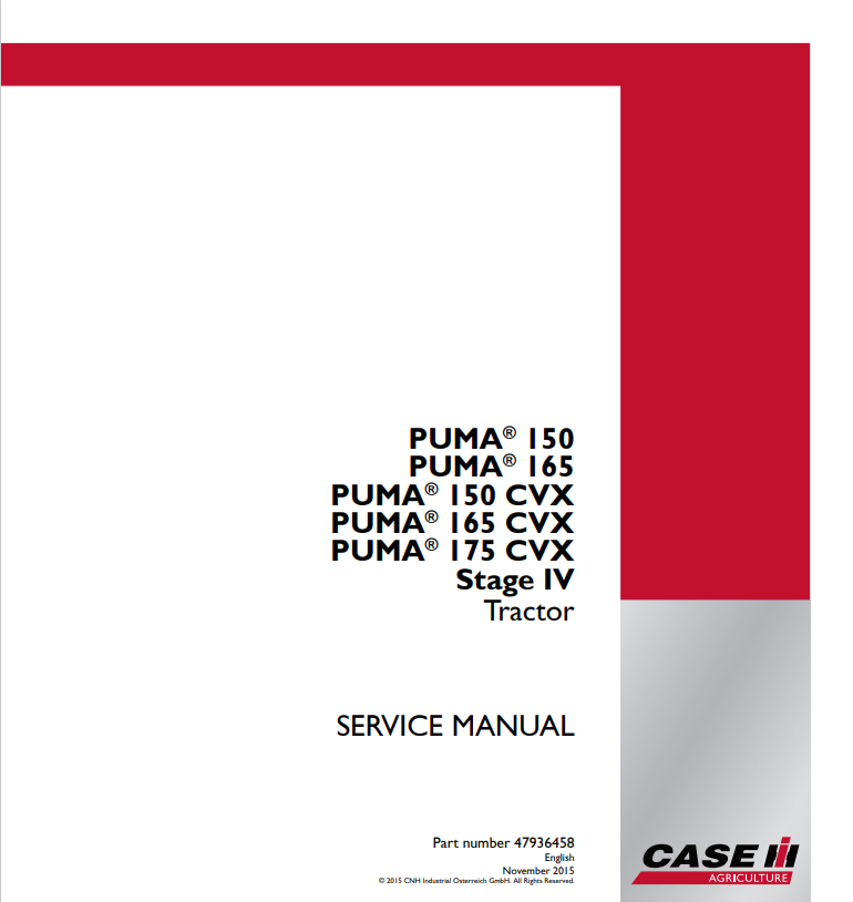 Case Puma 150, 165, 150 CVX, 165 CVX, 175 CVX Tractor Service Manual 47936458 PDF