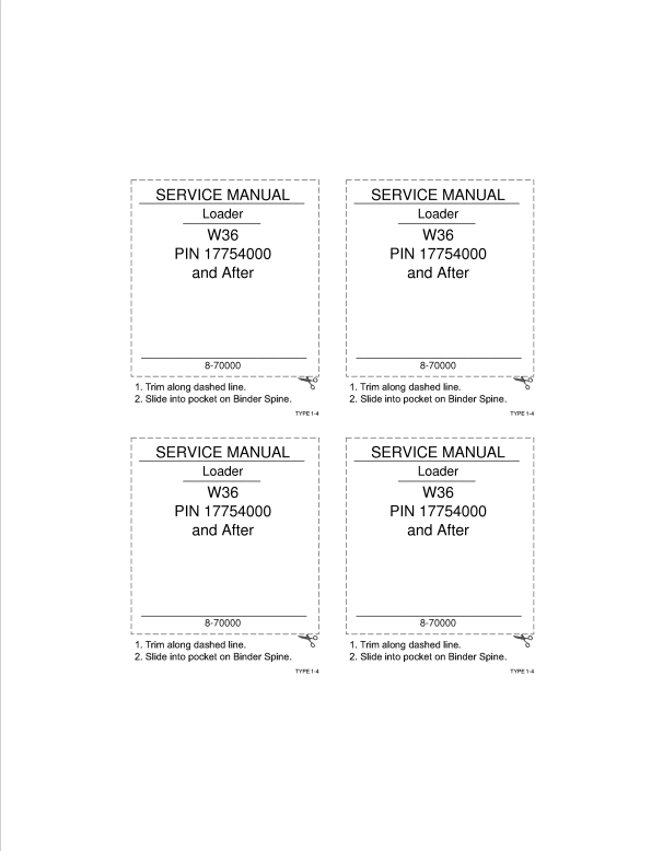 Case W36 PIN 17754000 And After Service Manual 8-70000 PDF