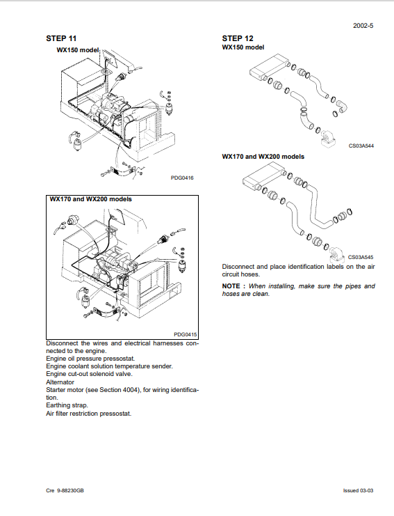 Case WX150, WX170 And WX200 Wheeled Excavators Service Manual 9-53961GB PDF