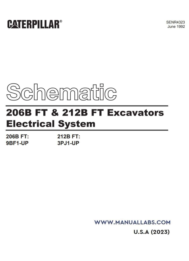 Caterpillar Cat 206B Excavator Electrical and Hydraulic Schematic Manual PDF | S/N 9BF