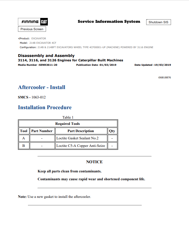 Caterpillar Cat 214B Excavator Service Repair Manual PDF | S/N 4CF
