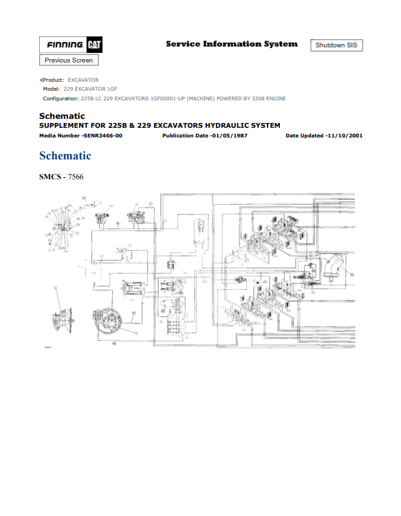 Caterpillar Cat 229 Excavator Electrical and Hydraulic Schematic Manual PDF | S/N 1GF