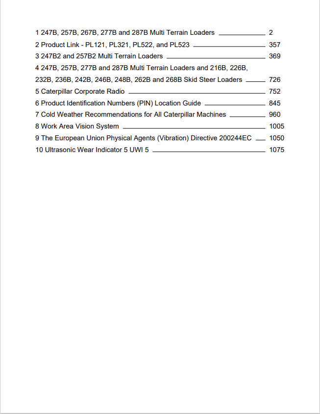 Caterpillar Cat 247B Multi Terrain Loader Operation and Maintenance Manual PDF | S/N MTL