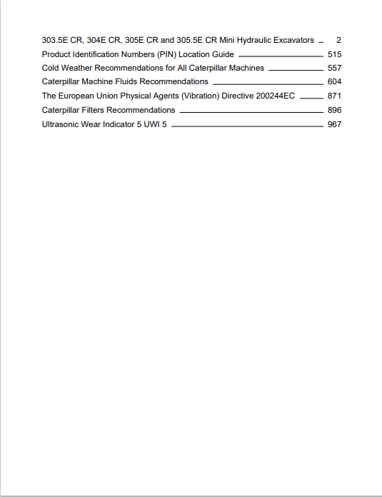 Caterpillar Cat 305E Mini HYD Excavator Operation and Maintenance Manual PDF | S/N XFA