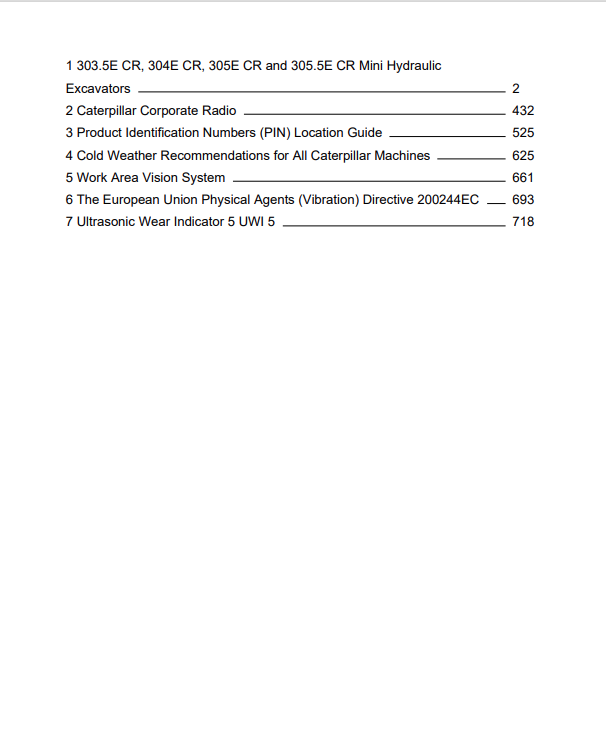 Caterpillar Cat 305E Mini Hydraulic Excavator Operation and Maintenance Manual PDF | S/N WDL