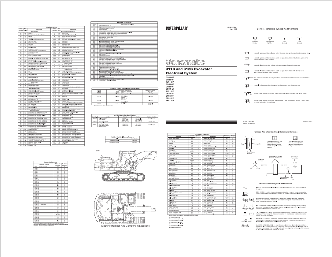 Caterpillar Cat 311B and 312B Excavator Electrical System Schematic Manual PDF | S/N 2ES
