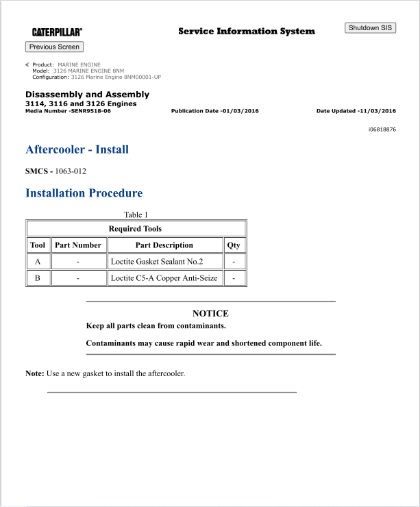 Caterpillar Cat 3126 Marine Engine Service and Repair Manual PDF | S/N 8NM