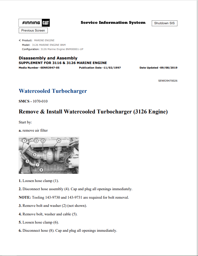 Caterpillar Cat 3126 Marine Engine Service and Repair Manual PDF | S/N 8NM