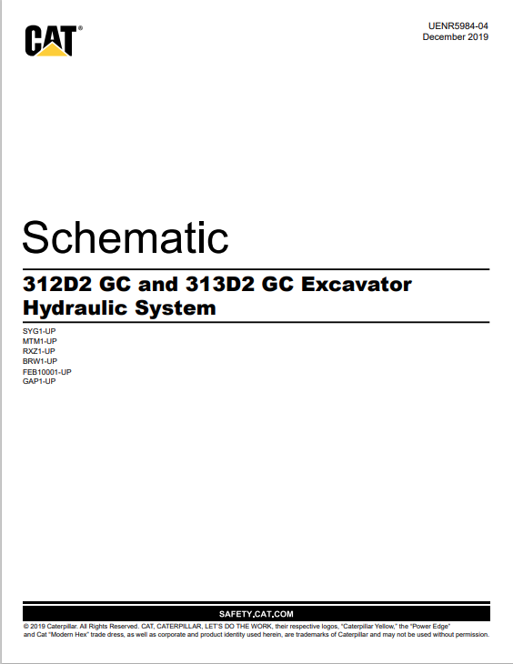 Caterpillar Cat 313D2 GC Excavator Electrical and Hydraulic Schematic Manual PDF | S/N GAP