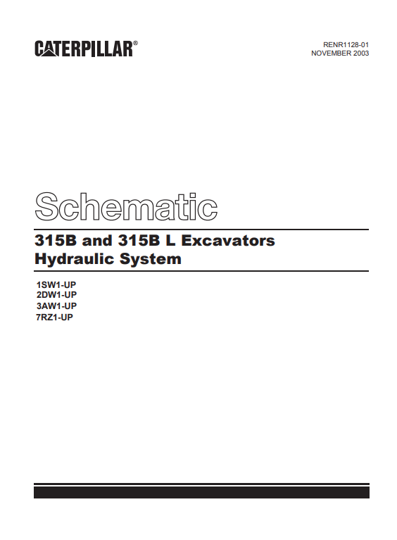 Caterpillar Cat 315B L Excavator ;Electrical And Hydraulic Schematic Manual PDF | S/N 3AW