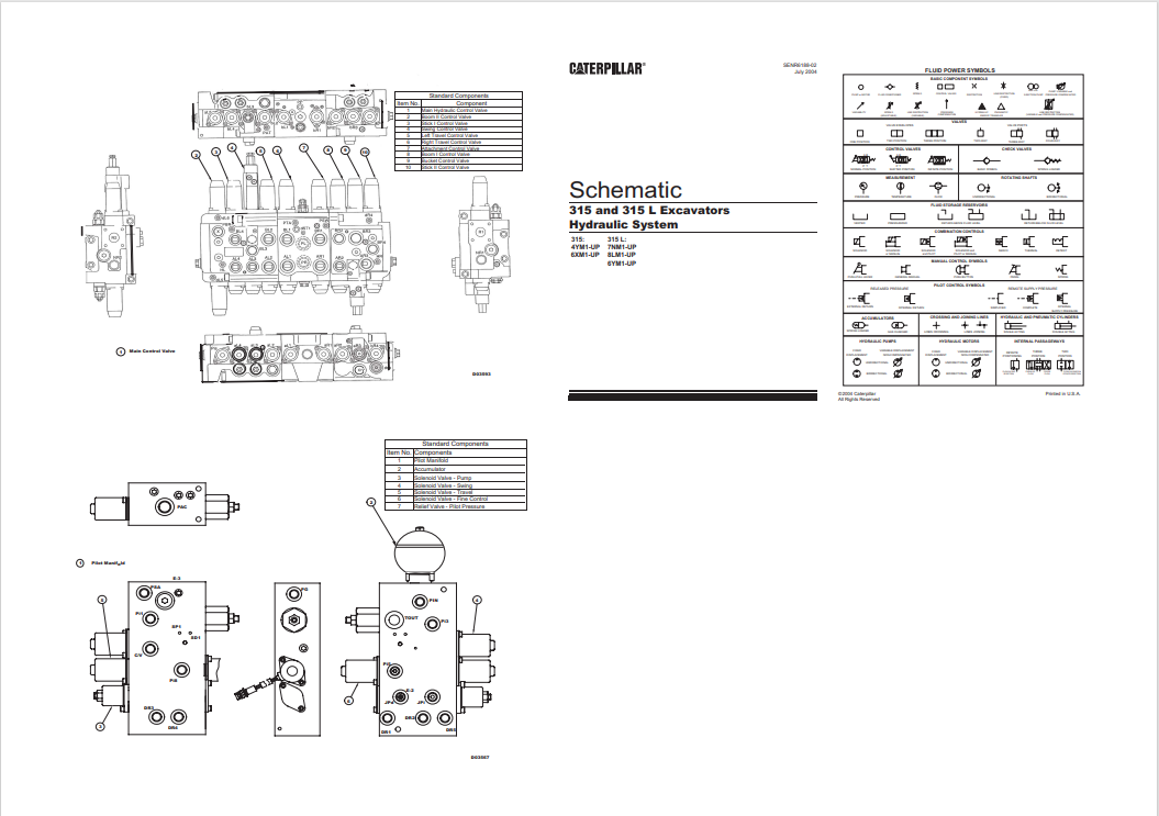 Caterpillar Cat 315 And 315 L Excavator Schematic Manual PDF | S/N 6XM
