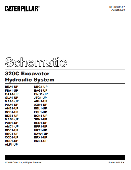 Caterpillar Cat 320C Excavator Hydraulic System Schematic Manual PDF | S/N BCN