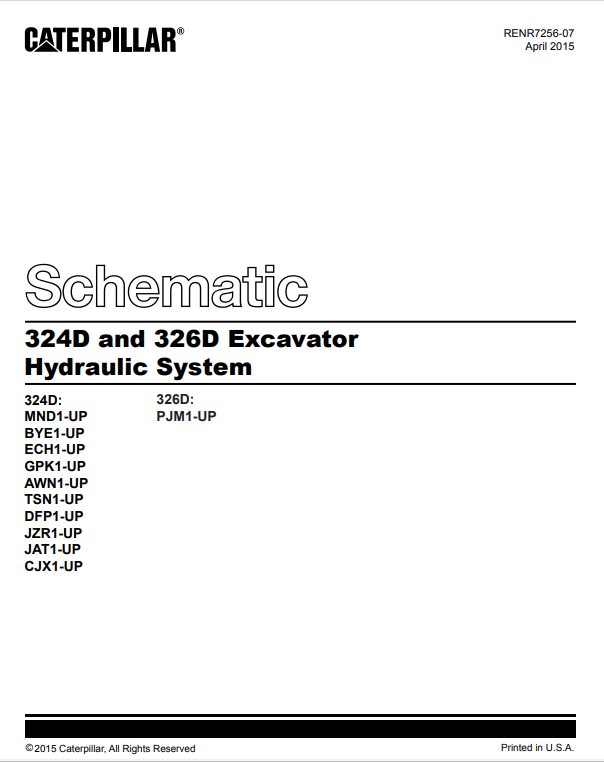 Caterpillar Cat 324D L Excavator Schematic Manual PDF | S/N BYE