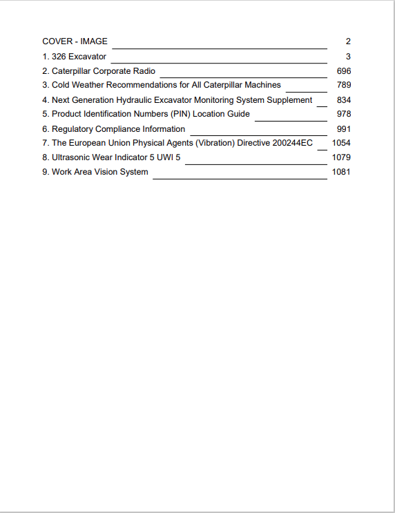 Caterpillar Cat 326 Excavator Operation and Maintenance Manual PDF | S/N FAY