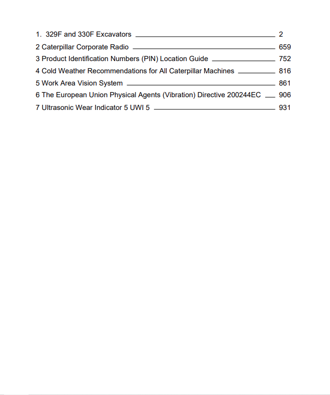 Caterpillar Cat 330F Excavator Operation and Maintenance Manual PDF | S/N KFA
