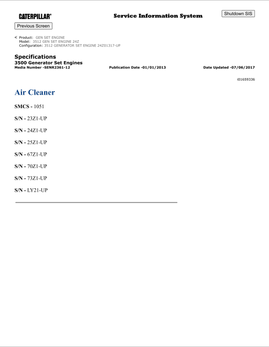 Caterpillar Cat 3512 Generator Set Service and Repair Manual PDF | S/N 24Z&nbsp;