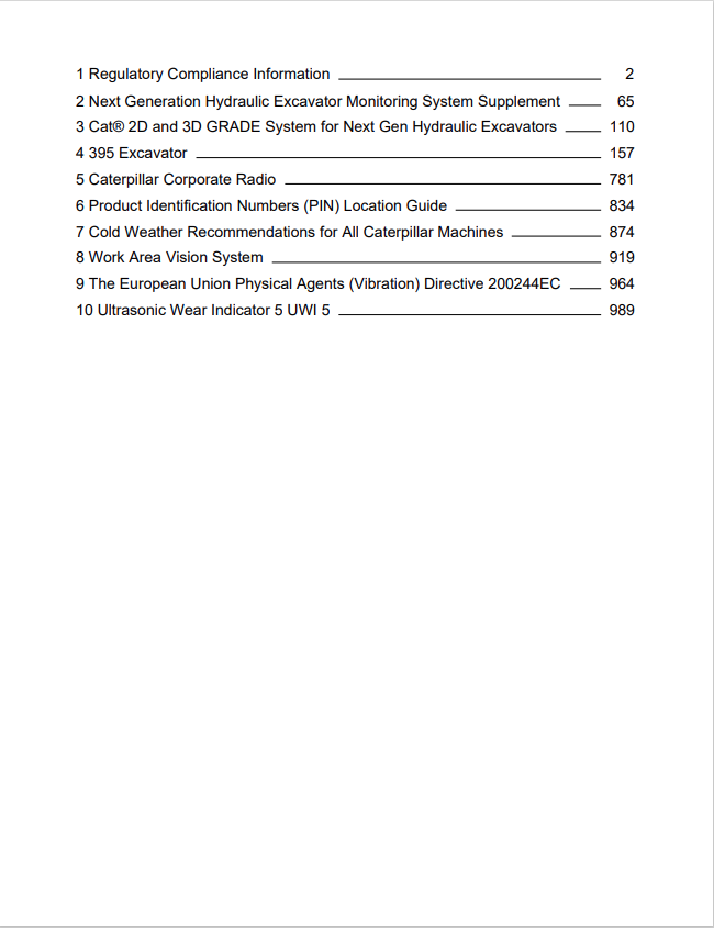 Caterpillar Cat 395 Excavator Operation and Maintenance Manual PDF | S/N MZA