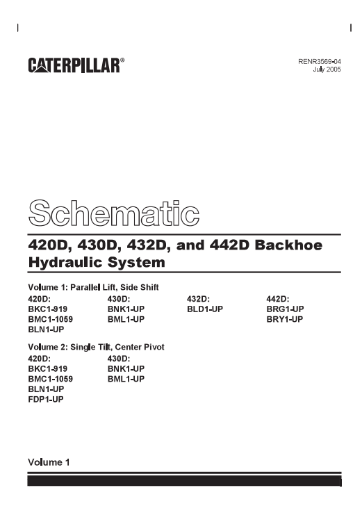 Caterpillar Cat 420D Backhoe Loader Electrical and Hydraulic Schematic Manual PDF | S/N BKC