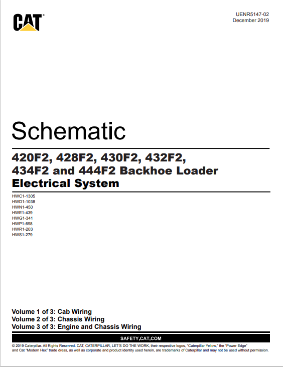 Caterpillar Cat 420F2 Backhoe Loader Schematic Manual PDF | S/N HWC