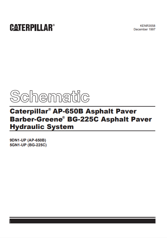 Caterpillar Cat AP-650B Asphalt Paver Electrical and Hydraulic Schematic Manual PDF | S/N 9DN