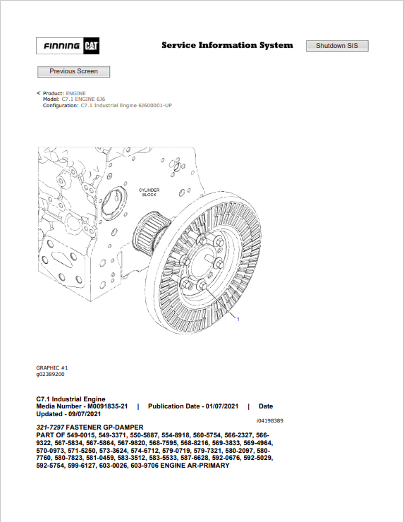 Caterpillar Cat C7.1 Engine Parts Catalogue Manual PDF | S/N 6J6