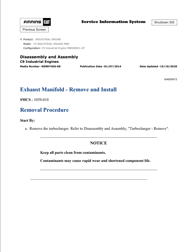 Caterpillar Cat C9 Industrial Engine Service and Repair Manual PDF | S/N MBD